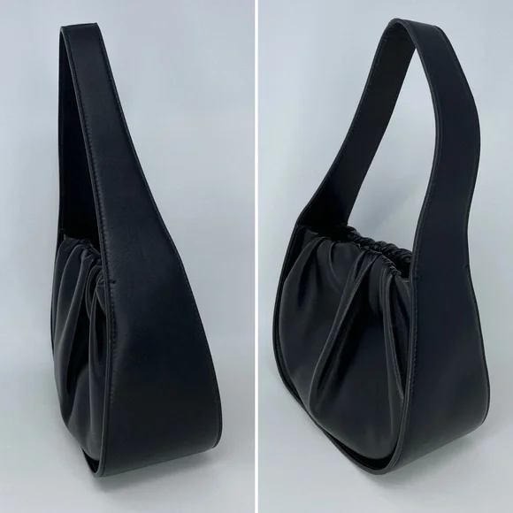 EUC Loeffler Randall Aris Gathered Ruched Petite Shoulder Bag Black Leather - Picture 7 of 15